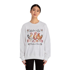"Makin' a List, Chicken It Twice" Christmas Chicken Crewneck Gildan Sweatshirt