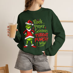 Rock - Paper - Scissors - Throat Punch- Dr. Seuss Grinch Christmas Sweatshirt
