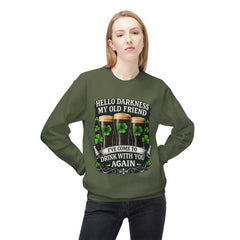 St. Patrick's 'Hello Darkness My Old Friend' Crewneck Sweatshirt — Irish Shamrock Beer Design