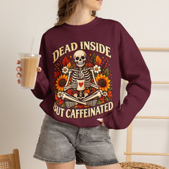 Skeleton Coffee Sweatshirt, Dead Inside But Caffeinated Crewneck, Halloween Gift, Unisex Fall Apparel, Cozy Lounge Wear