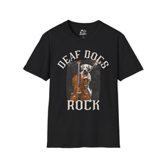 FB Rockstar Dog Unisex T-Shirt - Deaf Dogs Definitely Rock Upright Bass Design