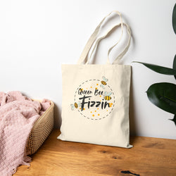 Queen Bee Fizzin Cotton Canvas Tote Bag, Eco-Friendly Shopper, Gift for Bee Lovers, Reusable Bag, Spring/Summer Accessory