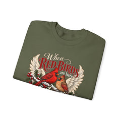 Red Birds Are Angels Crewneck Sweatshirt — Memorial Cardinal Tribute Sweater- Christmas Vibes