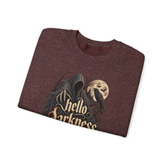 Hello Darkness Crewneck Sweatshirt — Gothic Moon Raven Graphic- Halloween