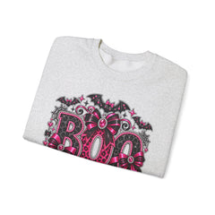 BOO Halloween Crewneck Sweatshirt — Pink Gothic Bat & Floral Design