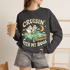 Cruisin' With My Boos Sweatshirt — Cute Ghost Halloween Crewneck