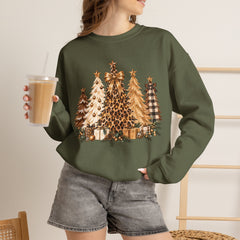 Leopard & Neutral Christmas Trees Crewneck Sweatshirt