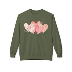 Heart Watercolor Crewneck Sweatshirt — Pink Hearts Graphic Pullover for Valentine’s Day