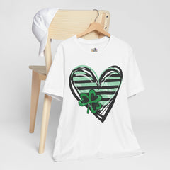 St. Patrick's Day Heart Tee - Unisex Jersey Short Sleeve Shirt with Clover Design
