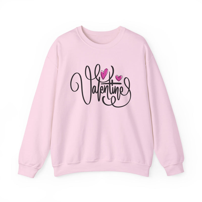 Valentine Script Sweatshirt — Handlettered 'Valentine' with Pink Hearts