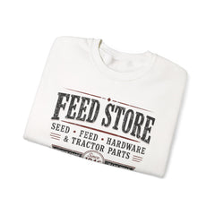 Feed Store Crewneck Sweatshirt — Vintage Farmhouse Seed & Feed Graphic - Southern Heritage