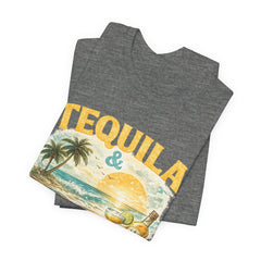 Tequila & Tan Lines Beach T-Shirt — Tropical Sunset Vacation Tee