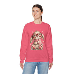 Cute Bunny Sweatshirt — Heart Glasses Bunny Crewneck, Cozy Valentine Pullover