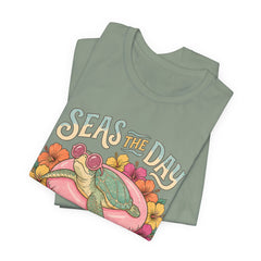 Seas the Day Turtle Tee — Vintage Floral Beach T-Shirt