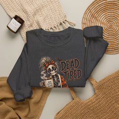 Dead Tired Halloween Crewneck Sweatshirt – Sleepy Skeleton Coffee Graphic Halloween