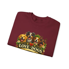 Love Dogs Crewneck Sweatshirt — Cute Paw Print & Dog Portraits Graphic