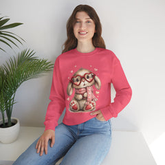 Cute Bunny Sweatshirt — Heart Glasses Bunny Crewneck, Cozy Valentine Pullover