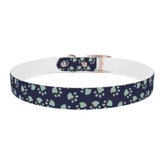 Dog Collar- Navy With Turquoise Paw Prints