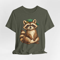 Cute Raccoon Graphic Tee — Adorable Cartoon Raccoon with Green Cap