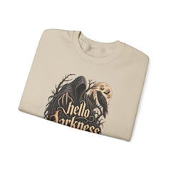 Hello Darkness Crewneck Sweatshirt — Gothic Moon Raven Graphic- Halloween