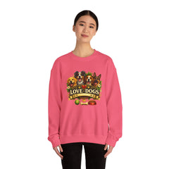 Love Dogs Crewneck Sweatshirt — Cute Paw Print & Dog Portraits Graphic