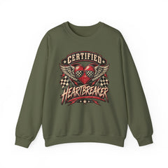 Certified Heartbreaker Crewneck Sweatshirt — Vintage Racing Winged Valentines Heart Graphic