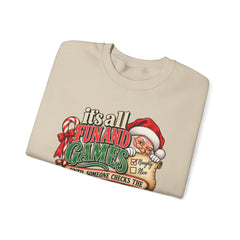 Christmas Sweatshirt — "It's all fun and games until Santa checks the naughty list" Cozy Holiday Gildan Crewneck