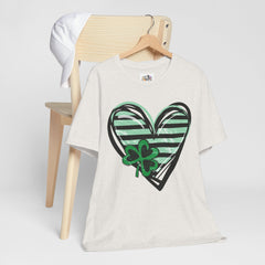St. Patrick's Day Heart Tee - Unisex Jersey Short Sleeve Shirt with Clover Design