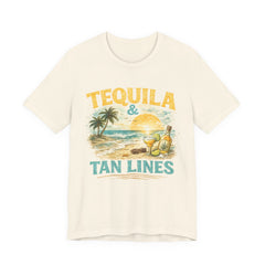 Tequila & Tan Lines Beach T-Shirt — Tropical Sunset Vacation Tee