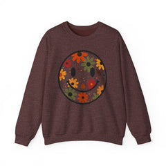 Floral Smile Sweatshirt — Retro Fall Flowers Smiley Crewneck