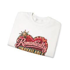 Romantically Unavailable Crewneck Sweatshirt — Retro Heart Neon Sign Valentine Graphic