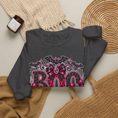 BOO Halloween Crewneck Sweatshirt — Pink Gothic Bat & Floral Design