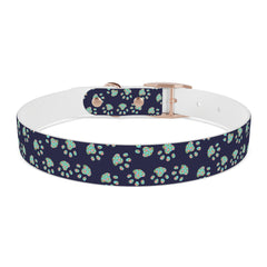 Dog Collar- Navy With Turquoise Paw Prints