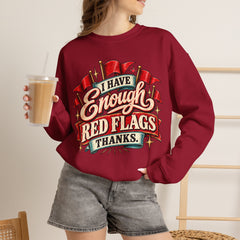 "I Have Enough Red Flags, Thanks" Vintage Banner Graphic Valentine Sweatshirt