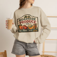 Roadside Produce Co. Crewneck Sweatshirt — Vintage Farmstand Graphic- Southern Heritage
