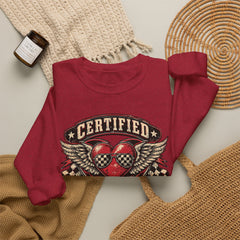 Certified Heartbreaker Crewneck Sweatshirt — Vintage Racing Winged Valentines Heart Graphic