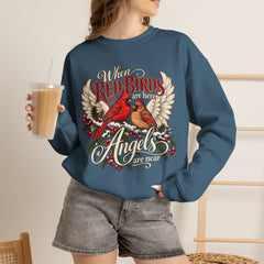 Red Birds Are Angels Crewneck Sweatshirt — Memorial Cardinal Tribute Sweater- Christmas Vibes