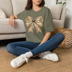 Vintage Newspaper Print Pen & Ink Bow T-Shirt