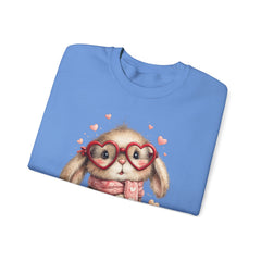 Cute Bunny Sweatshirt — Heart Glasses Bunny Crewneck, Cozy Valentine Pullover