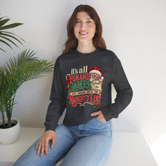 Christmas Sweatshirt — "It's all fun and games until Santa checks the naughty list" Cozy Holiday Gildan Crewneck