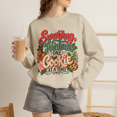 "Surviving Christmas One Cookie at a Time" Cozy Holiday Christmas Crewneck