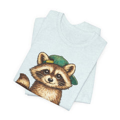 Cute Raccoon Graphic Tee — Adorable Cartoon Raccoon with Green Cap