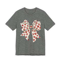 Heart Bow T-Shirt — Cute Valentine’s Day Tee with Red Heart Pattern