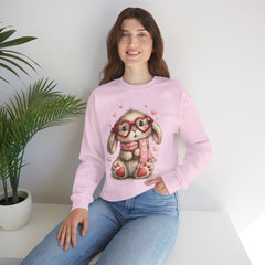 Cute Bunny Sweatshirt — Heart Glasses Bunny Crewneck, Cozy Valentine Pullover