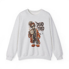 Dead Tired Halloween Crewneck Sweatshirt – Sleepy Skeleton Coffee Graphic Halloween