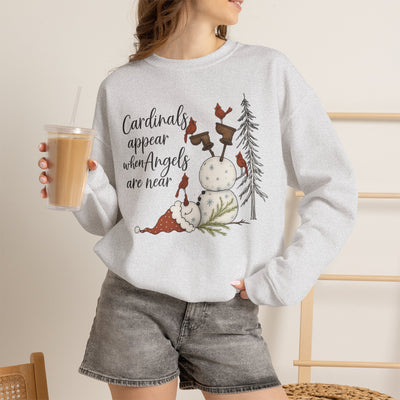 Angel & Cardinal Sweatshirt, Cozy Crewneck for Winter, Holiday Gift, Winter Fashion, White Christmas Sweatshirt,