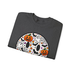Halloween Smiley Sweatshirt — Pumpkin & Ghost Spooky Face Crewneck