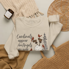 Angel & Cardinal Sweatshirt, Cozy Crewneck for Winter, Holiday Gift, Winter Fashion, White Christmas Sweatshirt,