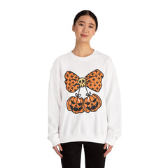 Halloween Pumpkin Bow Sweatshirt, Fall Fashion, Cozy Crewneck, Unisex Sweatshirts, Holiday Apparel, Seasonal Gift