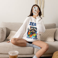 Crewneck Sweatshirt — "Zero Fluffs Given" Raccoon Holiday Gildan Crewneck